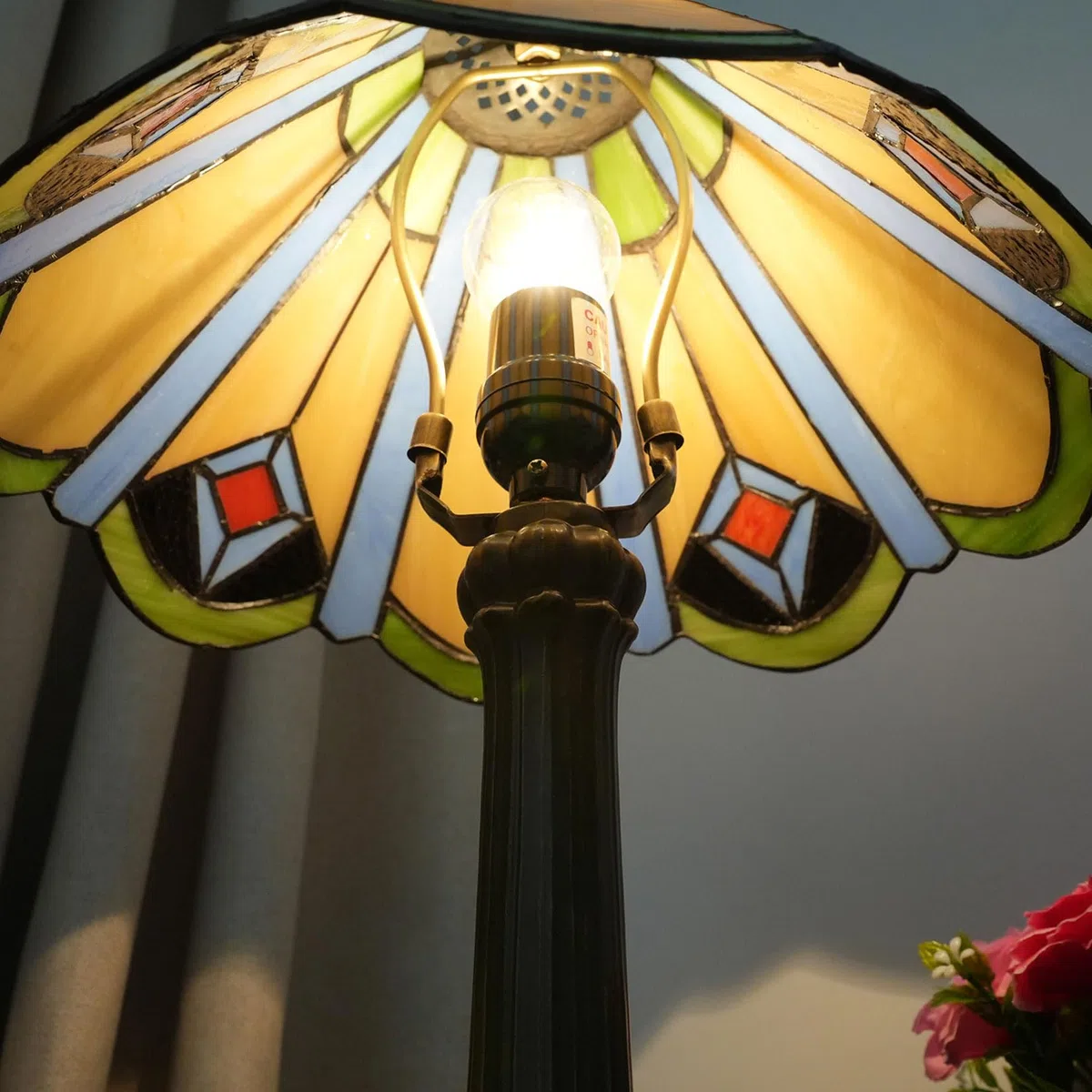 Tiffany Stil Japanische Klassische Tischlampe, 12" Nachttischlampe aus Buntglas, E27, 19" hohes Vintage-Nachtlicht für Büro Wohnzimmer Schlafzimmer Arbeitszimmer