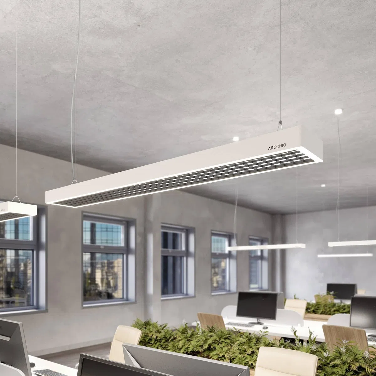 Arcchio LED Büroleuchte Susi (Modern) in Weiß aus Aluminium (2 flammig,) - Bürolampe Arbeitsplatzlampe Hängeleuchte Pendelleuchte Deckenleuchte Arbeitszimmerleuchte