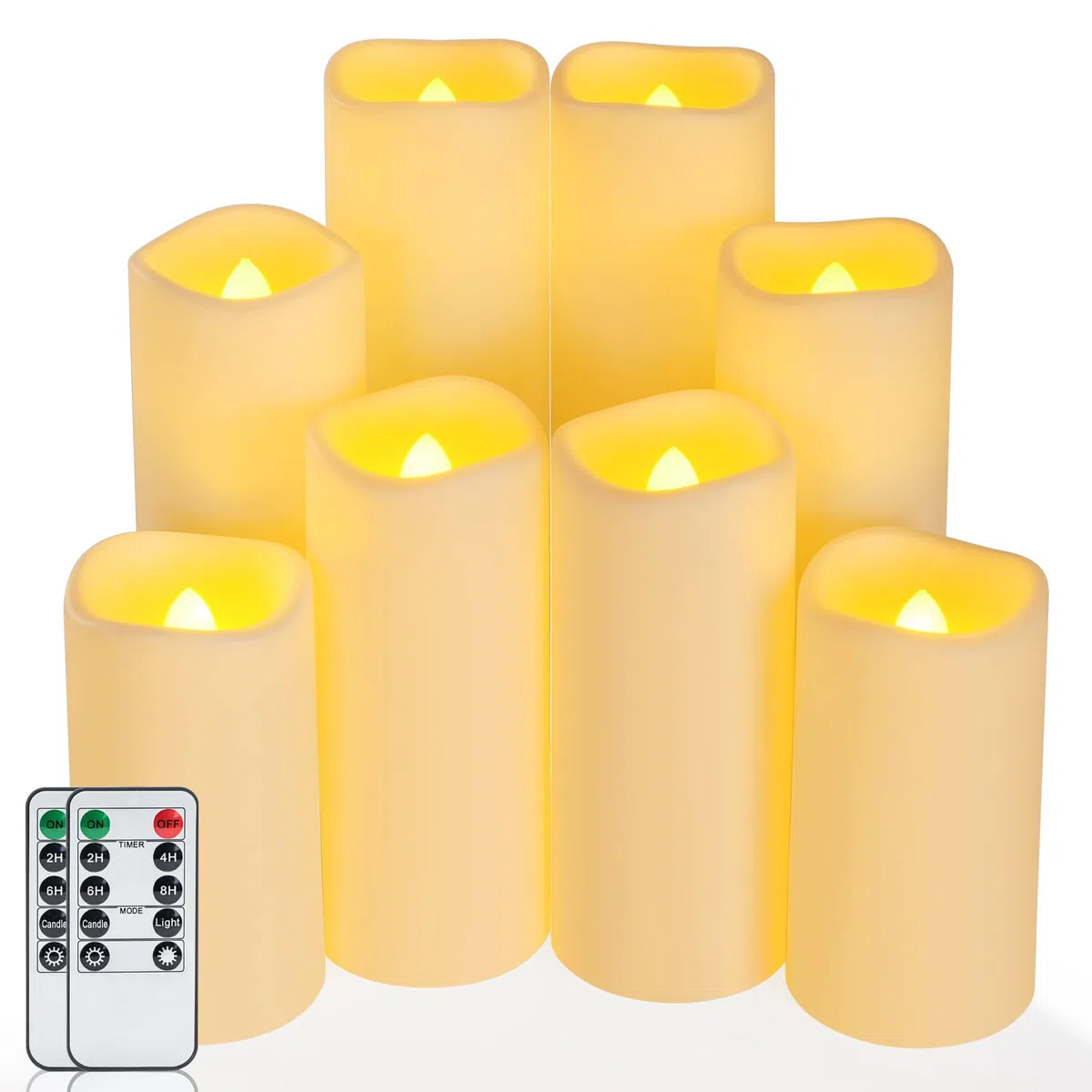 Homemory Flackernden Flammenlose Kerzen, Outdoor Wasserdicht Batterie Betriebene LED Kerzen mit Fernbedienung Timer, Elektrische Gefälschte Kunststoff-Kerzen, Elfenbein, 8er-Set