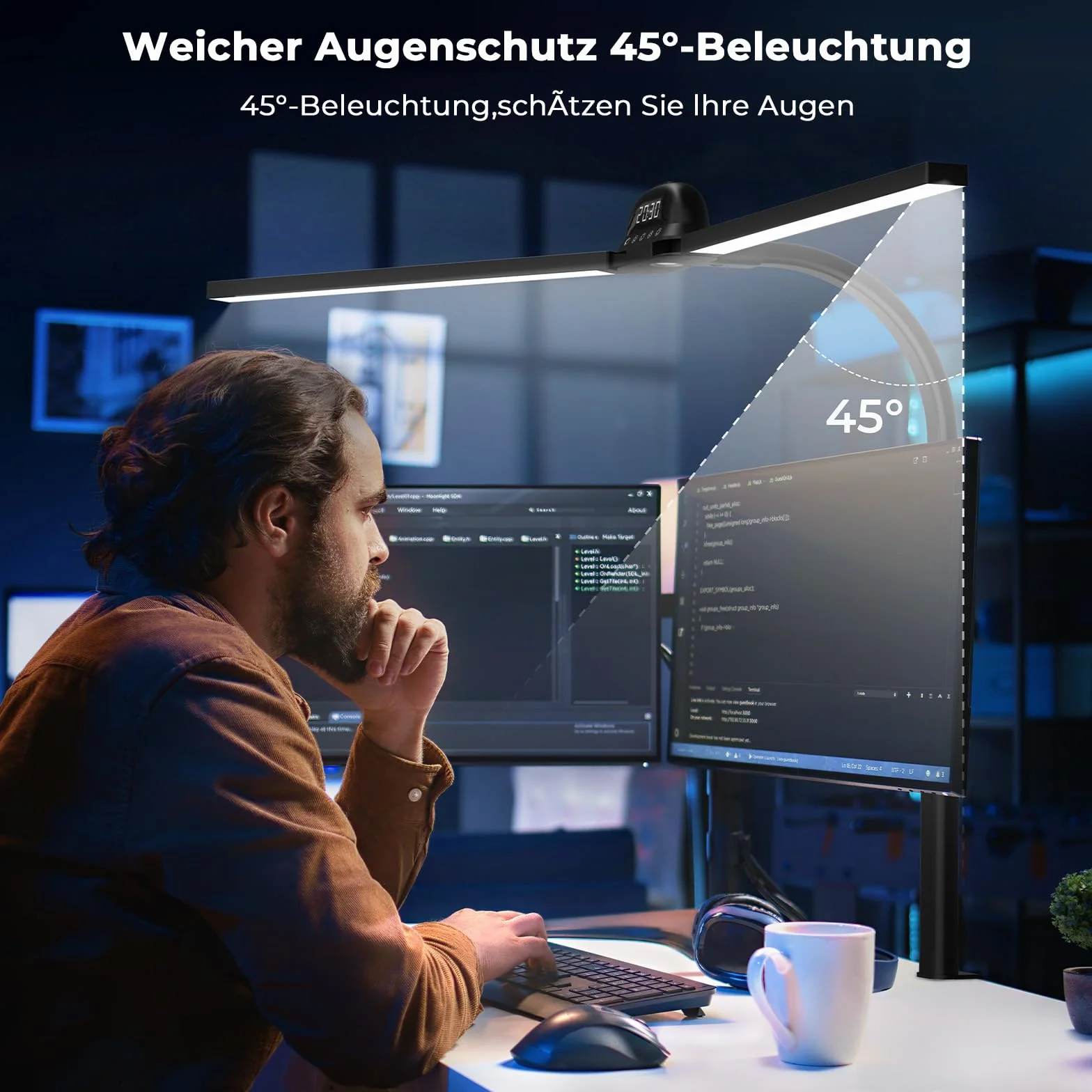 Schreibtischlampe LED Tischlampe Klemmbar 90cm CRI≥95 3100K-7600K Dimmbar Tageslichtlampe Doppelkopf Schreibtisch Lampe Schwanenhals Desk Leselampe Monitor Lamp Fernbedienung Für Home Office