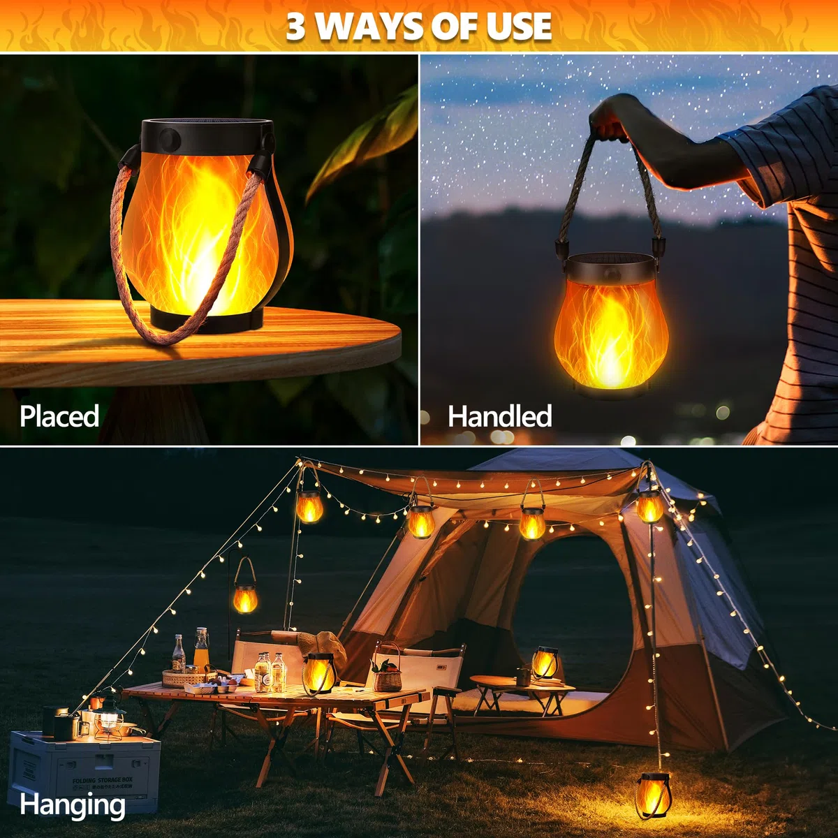 Solar-Flammenlaterne Außenaufhängbar Wasserfest - Flammenlaterne mit Doppelauflademodi Solar & USB für Garten oder Hof | Weihnachtsdekoration (2)
