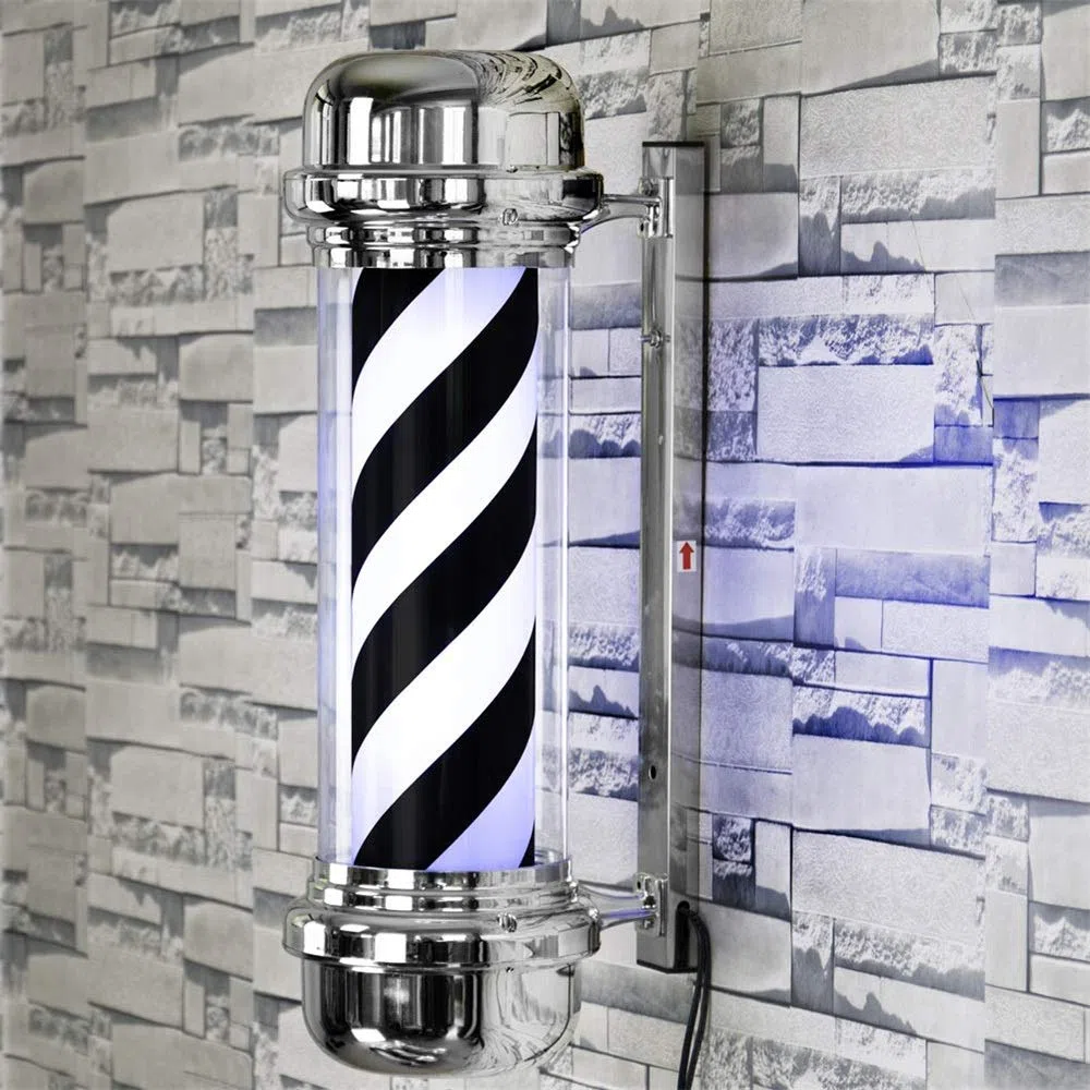 Friseurstangenleuchte, 73 cm, Led-Friseurstange, Friseurstange, Weiß/Schwarz, Rotierende Leuchtstreifen, Wasserdichtes Licht, Friseursalon, Ladenschild, Wandlampe, Außenwandlampe, Dekor