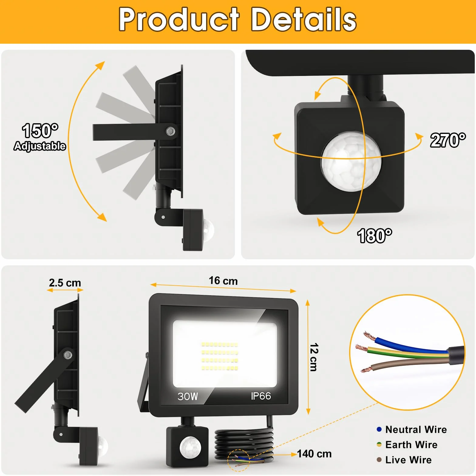 30W LED Strahler mit Bewegungsmelder Außen - 2 Stück Außenlampe mit Fernbedienung, 6500K Kaltweiß Superhell Innen Aussen Lampe, IP66 Wasserdicht Aussenlampe für Garten Garage Hof Wohnen Hinterhof