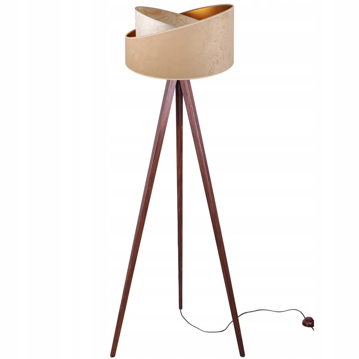 Light-Home Verona Stehleuchte - Moderner Dreibein aus Holz für Schlafzimmer Wohnzimmer im modernen klassischen Stil - für E27 Leuchtmittel - Lampenschirm - Braun und Beige
