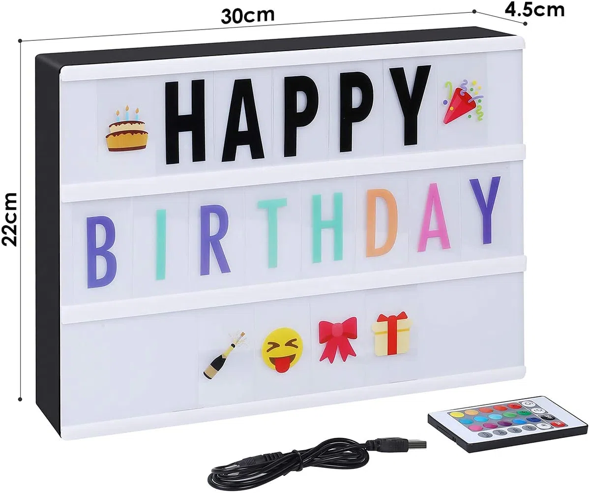 SHYOSUCCE LED Lightbox mit 16 Farbwechsel, 4 Blitzmodi, 262 Buchstaben,85 Emojis, Symbolen Ä Ö Ü ß, Batterie und USB Betrieben, A4 Leuchtkasten für Hochzeiten Geburtstagsfeie Party KTV Bar