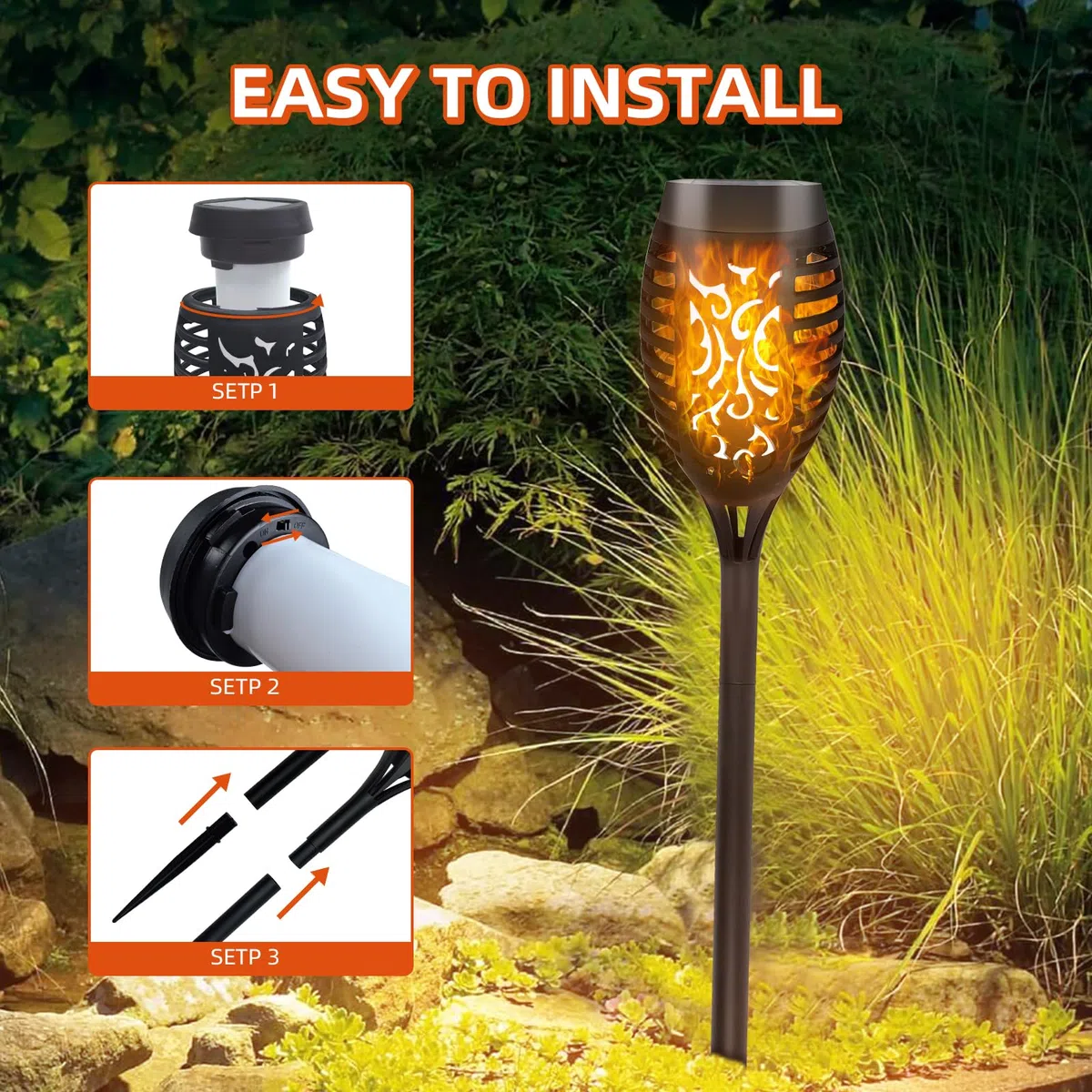 CNMTCCO Solarlampen für Außen Garten 6 Stück Gartenleuchten Solar mit realistischem Flammeneffekt, IP65 Wasserdichte Gartenfackel Solar Weg für Outdoor, Garten, Hinterhof, Rasenbeleuchtung