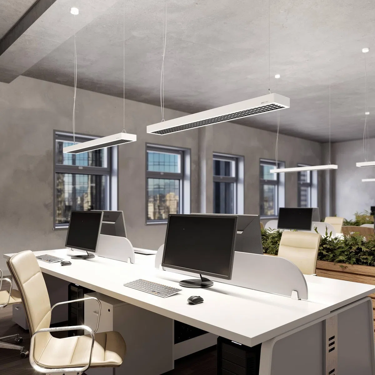 Arcchio LED Büroleuchte Susi (Modern) in Weiß aus Aluminium (2 flammig,) - Bürolampe Arbeitsplatzlampe Hängeleuchte Pendelleuchte Deckenleuchte Arbeitszimmerleuchte