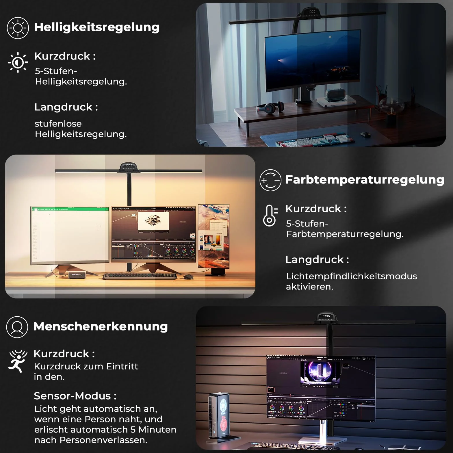 Schreibtischlampe LED Tischlampe Klemmbar 90cm CRI≥95 3100K-7600K Dimmbar Tageslichtlampe Doppelkopf Schreibtisch Lampe Schwanenhals Desk Leselampe Monitor Lamp Fernbedienung Für Home Office