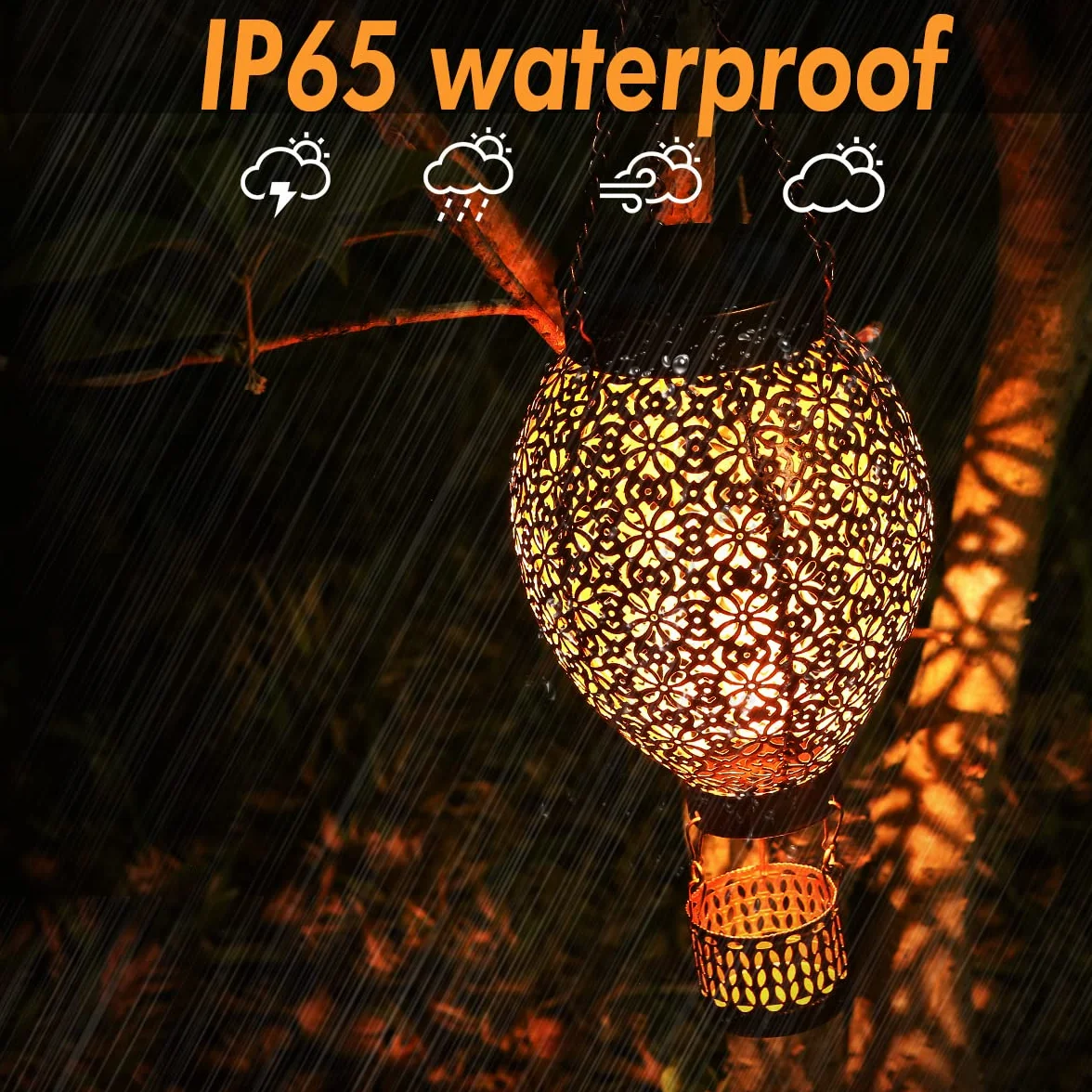 Solarlaterne für Außen, LED Metall Solar Laterne für Draußen Hängend mit IP65 Wasserdicht, JOYCREATOR Gartendeko Solar Laterne Aussen für Garten Balkon Terrasse weihnachten deko (Heißluftballon)