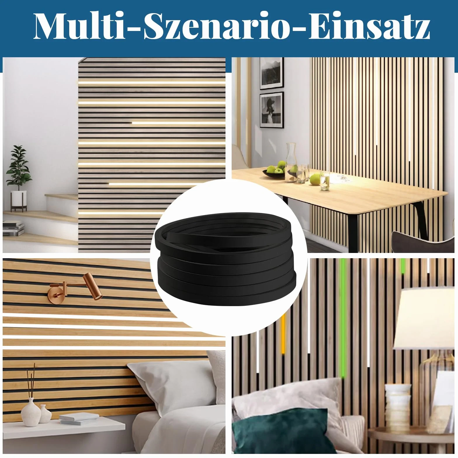 Flexibles Silikon LED Profil, 5m 12x12mm LED Schiene für 8mm Akustikpaneele LED Streifen, IP65 Wasserdicht LED Kanal Diffusor für Decke, Schrank, Bar, Akustikpaneele Beleuchtung (Schwarz, 5 m)