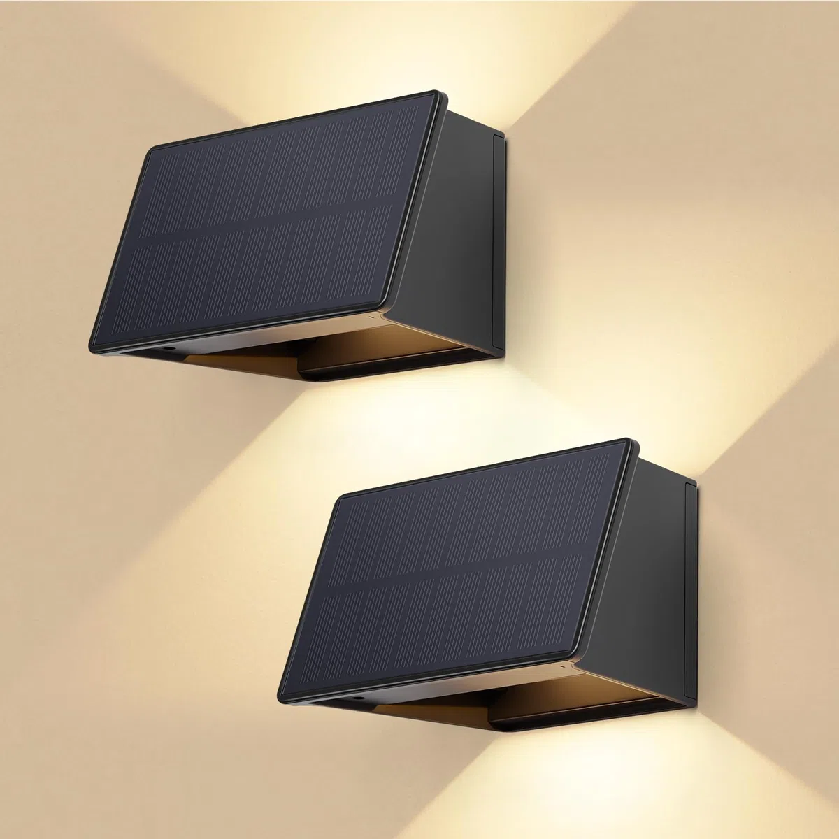 Solarlampen für Außen, Solar Wandleuchte Aussen 3000K Warmweiß, 1800mAh, IP65 Wasserdichte, Solarleuchten Auf und ab Einstellbar Lichtstrahl für Garten Balkon Terrasse Treppen 2 Stück
