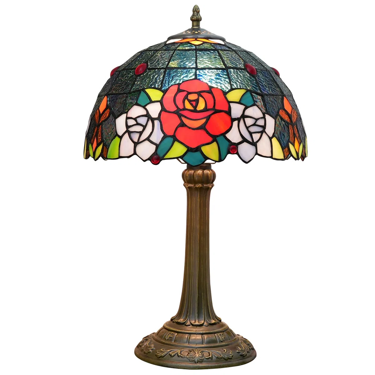 Tiffany Style Black Rose Tischlampe, 12" Nachttischlampe aus Buntglas, E27, 19" hohes Vintage-Nachtlicht für Büro Wohnzimmer Schlafzimmer Arbeitszimmer