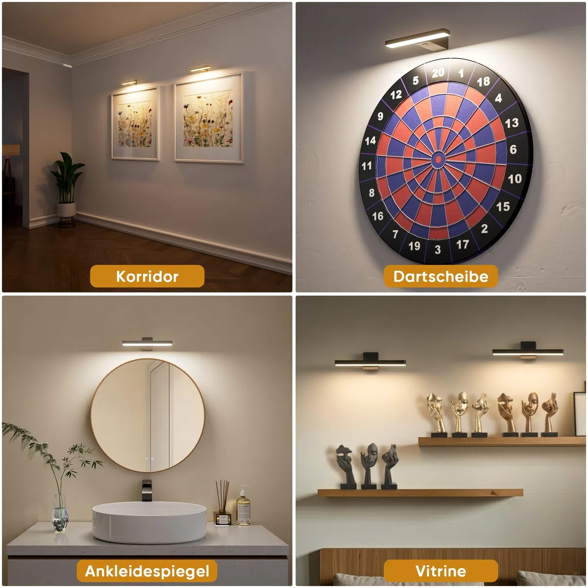 Bilderleuchte Kabellos ohne Bohren, 2 Stück LED Wandleuchte Innen mit Fernbedienung, 3 Farbtemperatur Dimmbar Wandlampe Akku mit Timer, Aufladbar Dart Bildbeleuchtung für Gemälde Malen Foto Art