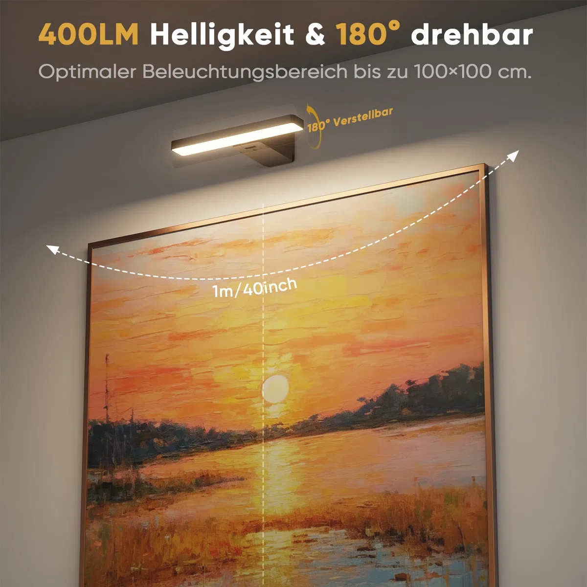 Bilderleuchte Kabellos ohne Bohren, 2 Stück LED Wandleuchte Innen mit Fernbedienung, 3 Farbtemperatur Dimmbar Wandlampe Akku mit Timer, Aufladbar Dart Bildbeleuchtung für Gemälde Malen Foto Art