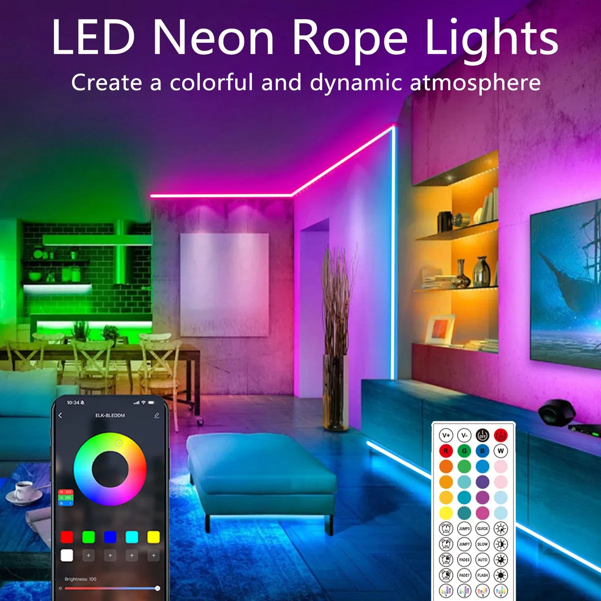 15m/50Ft LED Neon Seillichter, Steuerung mit App/Fernbedienung, Musik Sync, Flexibles LED Seillicht, Mehrere Modi, IP65 Outdoor RGB Neonlichter Wasserdicht