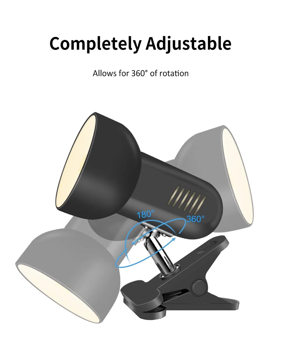 Milpoel Klemmleuchte, Verstellbare Schreibtischlampe mit E27-Fassung, Klemmlampe für Lesen im Bett, Arbeiten und Lernen, Schlankes und Leichtes Design (Schwarz)