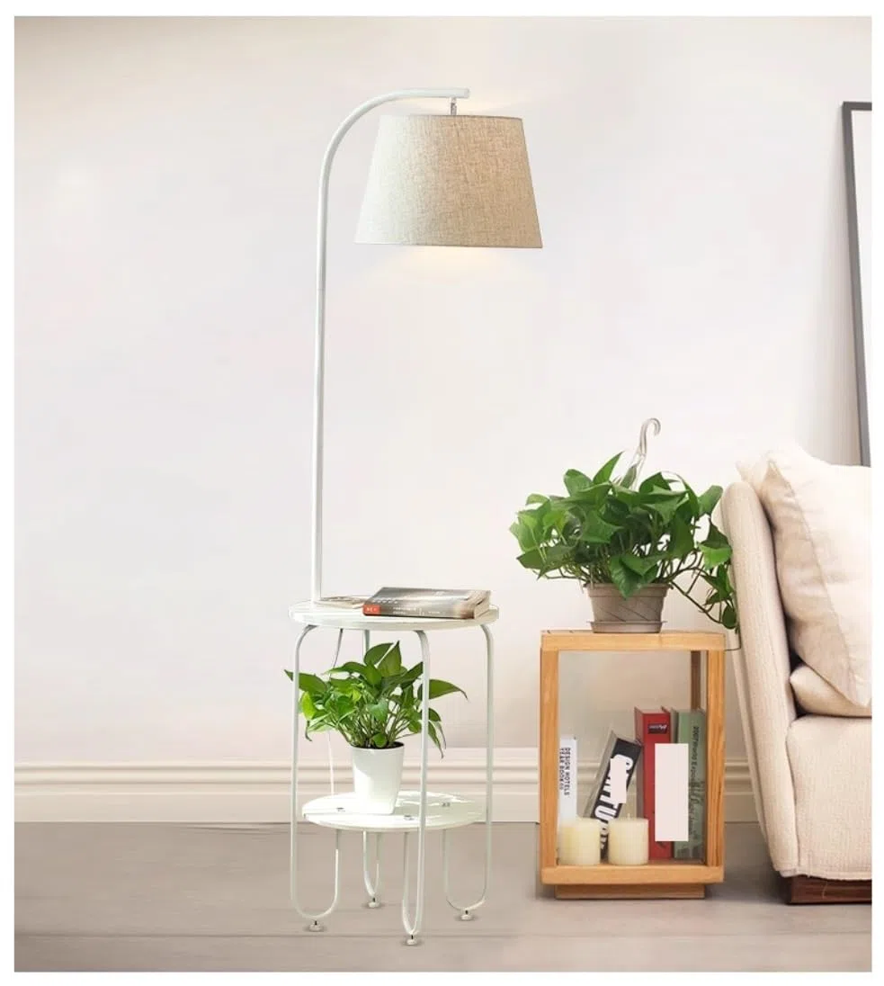 Dimmbare Stehlampe Nordische Stehlampe Iron Art Stehleuchte Mit Doppelschichtregal Hochmastlampe Leselampe USB-Ladeanschluss Stehlampe