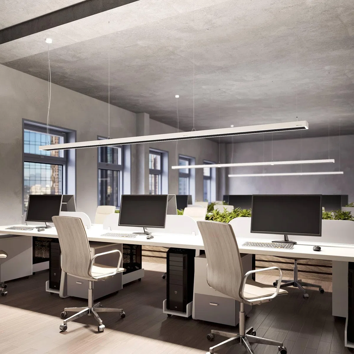 Arcchio LED Büroleuchte Susi (Modern) in Weiß aus Aluminium (2 flammig,) - Bürolampe Arbeitsplatzlampe Hängeleuchte Pendelleuchte Deckenleuchte Arbeitszimmerleuchte