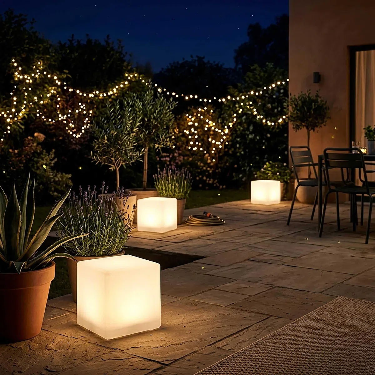 Spetebo LED Solar Würfelleuchte Solarlampe Gartenleuchte warm weiß - 20 cm | Garten Deko Beleuchtung, Milchglas Optik, Für Terrasse Balkon Außen, Wasserfest