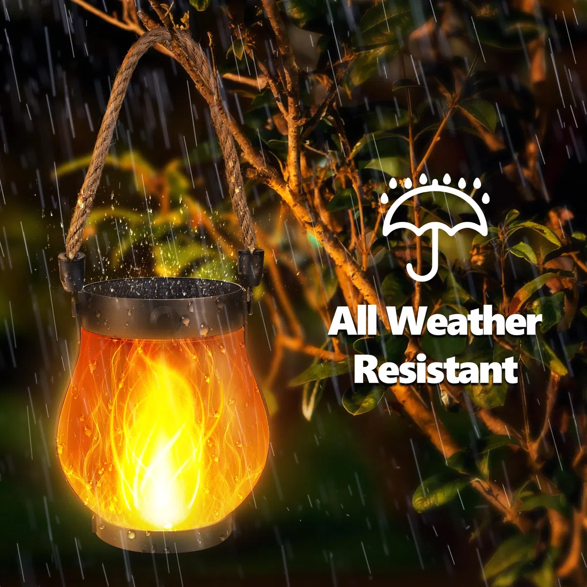 Solar-Flammenlaterne Außenaufhängbar Wasserfest - Flammenlaterne mit Doppelauflademodi Solar & USB für Garten oder Hof | Weihnachtsdekoration (2)