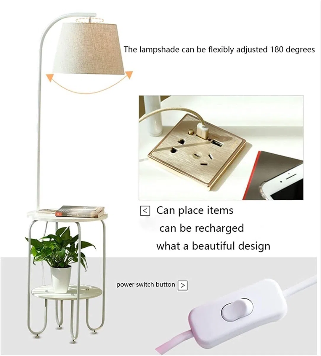 Dimmbare Stehlampe Nordische Stehlampe Iron Art Stehleuchte Mit Doppelschichtregal Hochmastlampe Leselampe USB-Ladeanschluss Stehlampe