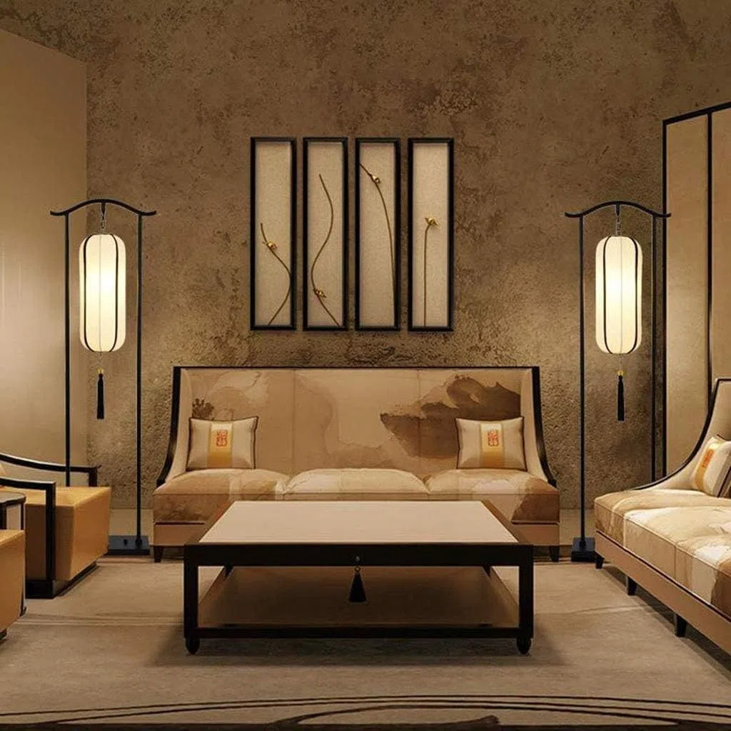 Hohe Stehlampe, chinesische klassische Stehlampe aus Eisen, Lampenschirm aus Stoff, Stehlampe, Stehlampe für Wohnzimmer, Schlafzimmer, hohe Stangenlampe