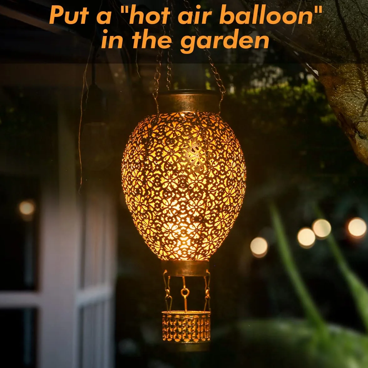 Solarlaterne für Außen, LED Metall Solar Laterne für Draußen Hängend mit IP65 Wasserdicht, JOYCREATOR Gartendeko Solar Laterne Aussen für Garten Balkon Terrasse weihnachten deko (Heißluftballon)