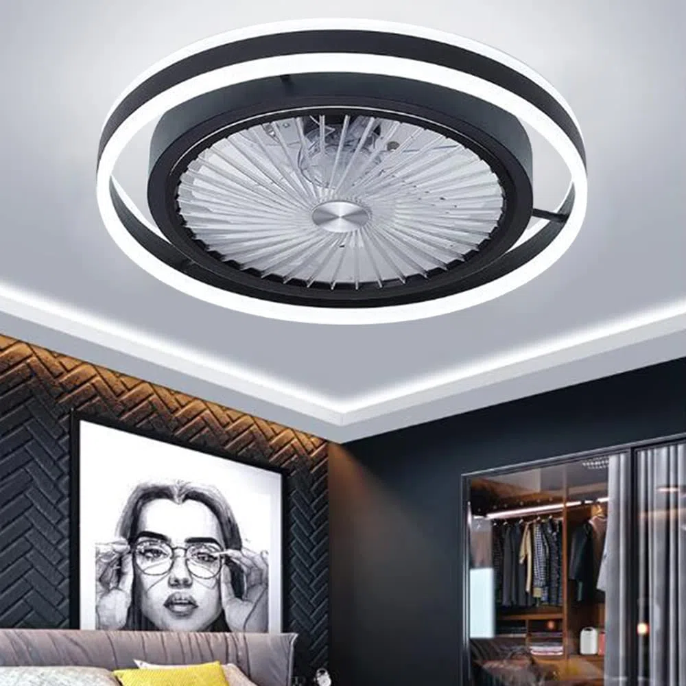 Deckenventilator Mit Beleuchtung LED Fan Deckenleuchte Dimmbare Deckenlampe Mit Fernbedienung Moderne Ultra Leises Lüfterlicht Für Wohnzimmer Schlafzimmer Kinderzimmer Esszimmer Pendelleuchte,Schwarz