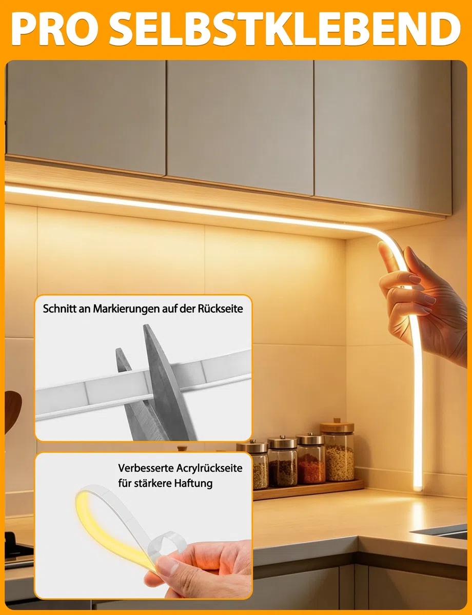 COB LED Streifen, Warmweiss Dimmbar 3M Led Strip mit Fernbedienung, 3000K Selbstklebend Wasserdicht Neon Led Leiste, 10mm Breit, Silikon Flexibel Lichtleiste für TV, Schlafzimmer, CRI90+