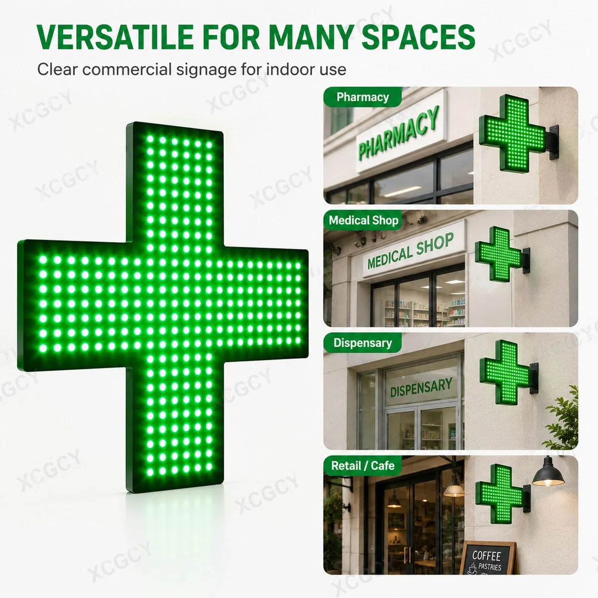 Apotheken-Kreuzleuchte, LED-Kreuzleuchte Für Medizinische Zwecke, 48 X 48 cm, Grünes Blendfreies LED-Panel, Wasserdicht, 3 Lichtmodi Für Apotheken