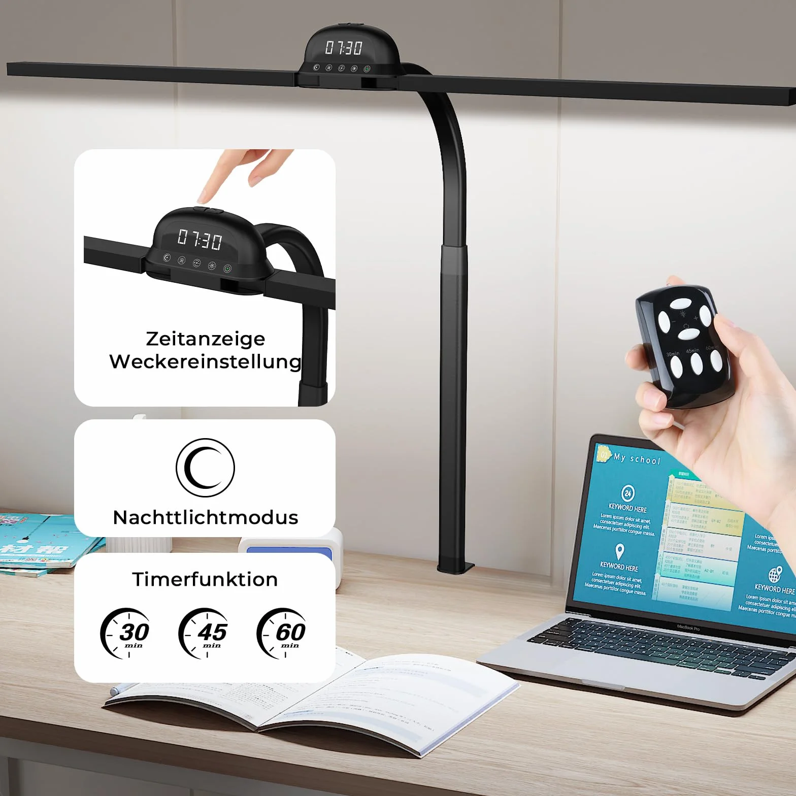 Schreibtischlampe LED Tischlampe Klemmbar 90cm CRI≥95 3100K-7600K Dimmbar Tageslichtlampe Doppelkopf Schreibtisch Lampe Schwanenhals Desk Leselampe Monitor Lamp Fernbedienung Für Home Office