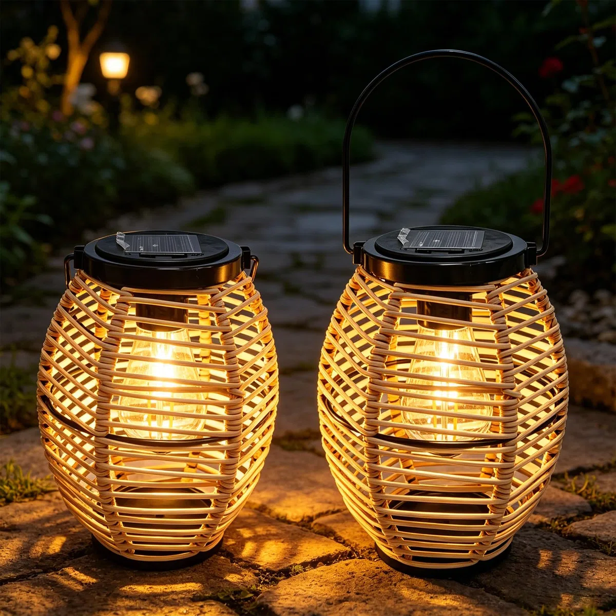 Solarlampen für Außen Hängend,2 Stück Solar Lampions Außen Wetterfest,Rattan Solar Laternen für Draußen,IP44 Wasserdicht Garten Solarleuchten für Außen,für Garten,Terrasse,Balkon,Partys