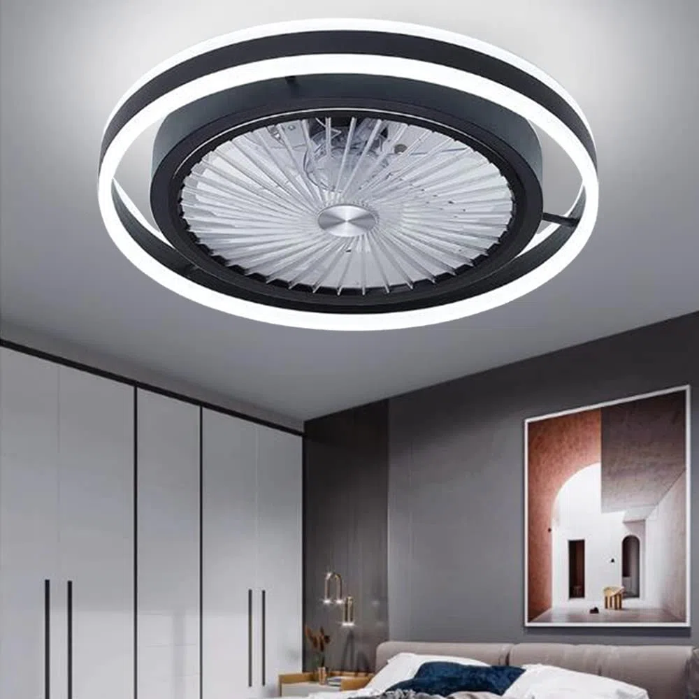Deckenventilator Mit Beleuchtung LED Fan Deckenleuchte Dimmbare Deckenlampe Mit Fernbedienung Moderne Ultra Leises Lüfterlicht Für Wohnzimmer Schlafzimmer Kinderzimmer Esszimmer Pendelleuchte,Schwarz