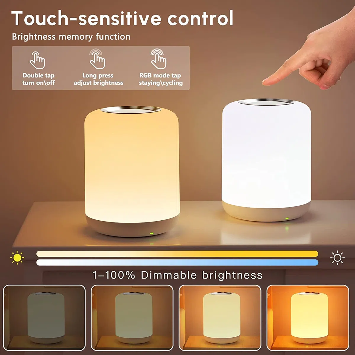 SOLIDEE Nachttischlampe Touch Dimmbar,LED Nachtlicht Baby,mit 256 RGB Warmweißes Tischlampe, Nachtlicht Batterie USB-Aufladung,1-Stunden-Timer fur Schlafzimmer/Wohnzimmer/Kinder/Erwachsene