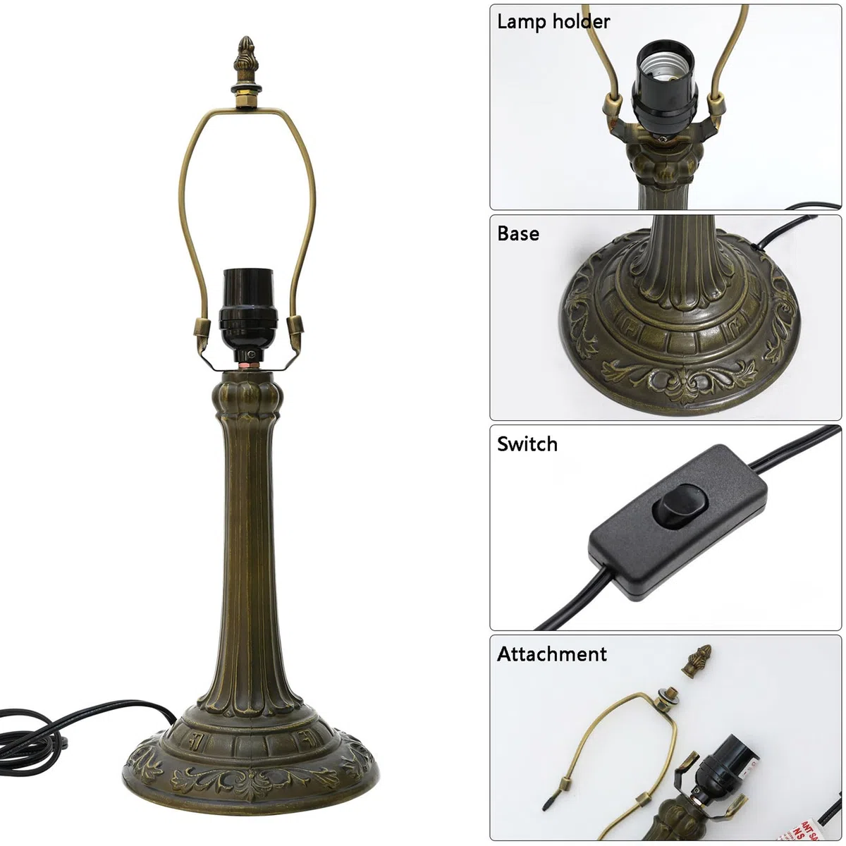 Tiffany Style Black Rose Tischlampe, 12" Nachttischlampe aus Buntglas, E27, 19" hohes Vintage-Nachtlicht für Büro Wohnzimmer Schlafzimmer Arbeitszimmer
