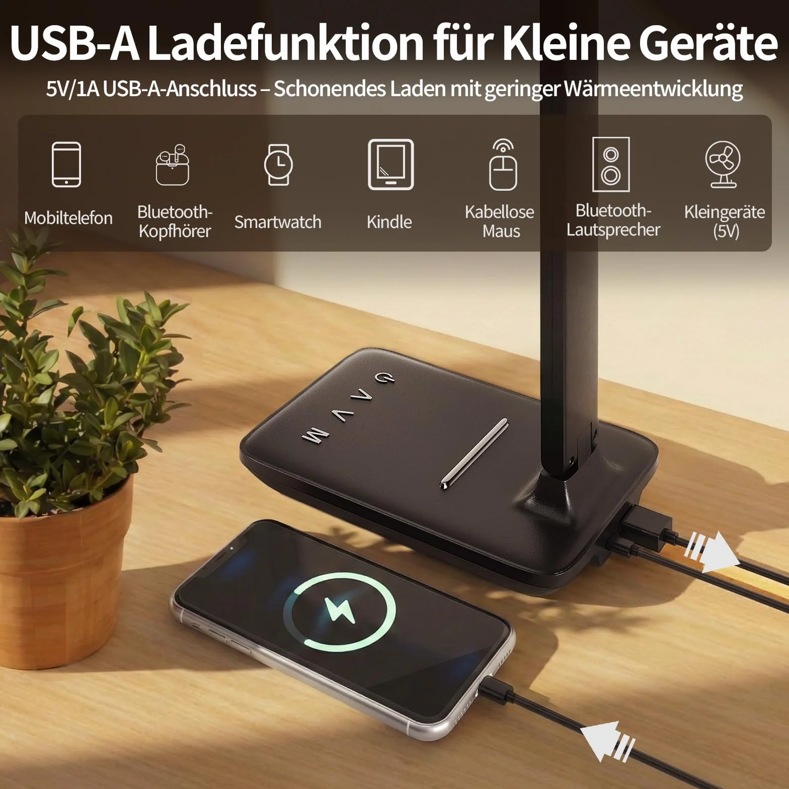 Schreibtischlampe LED Dimmbar für Büro, Lesen und Homeoffice | Tischlampe mit Augenschutz, USB-Ladeanschluss, 5 Farbtemperaturen & 5 Helligkeitsstufen, Touch-Steuerung, faltbare Leselampe