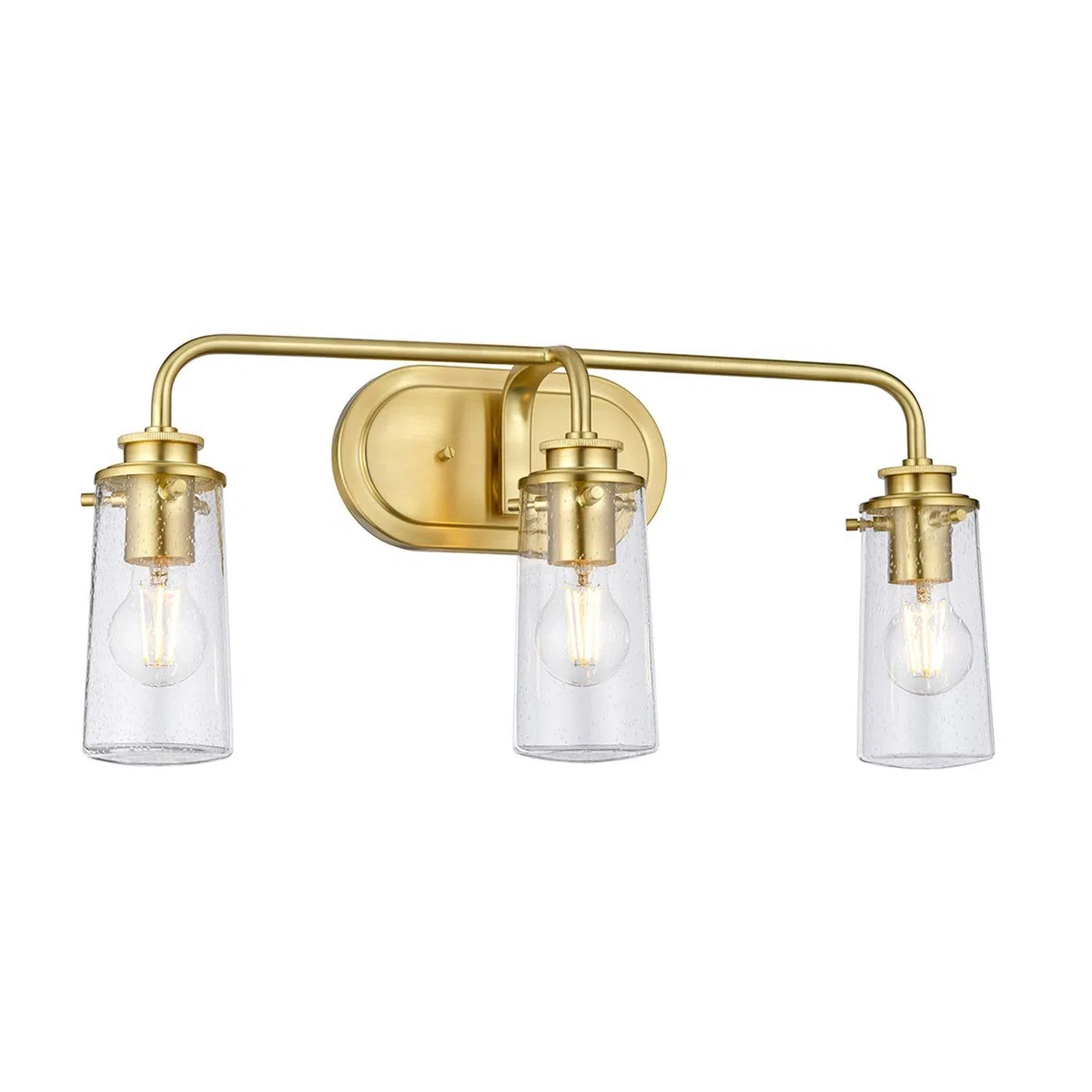 Licht-Erlebnisse Wandlampe Bad Glas Metall 60,3 cm breit IP44 in Messing E27 3-flammig länglich Vintage Badezimmer Lampe Wandleuchte Spiegel innen