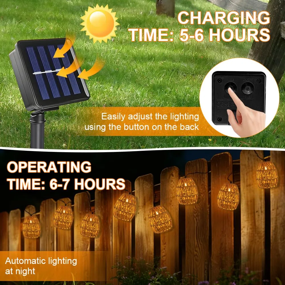 10 Stück LED Solar Lichterkette Outdoor 3.6m, Lichterkette Außen Solar Wetterfest IP65, Papierseil Solarlichterkette, Solar Lichterkette Aussen, Solar Lampions Außen Wetterfest Für Garten Balkon (A)