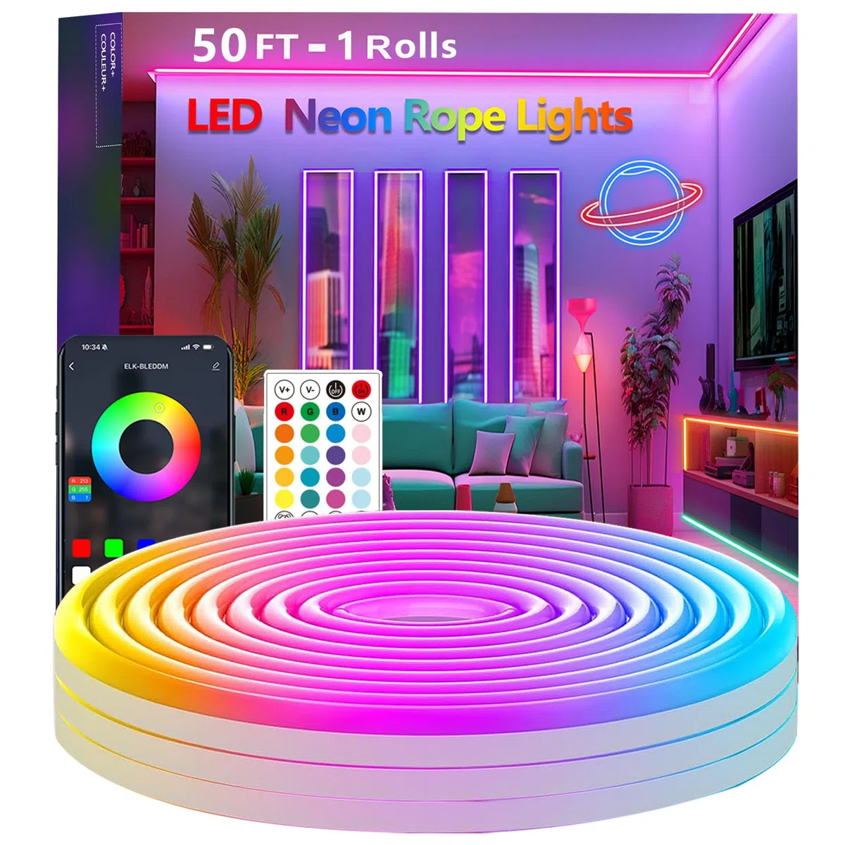 15m/50Ft LED Neon Seillichter, Steuerung mit App/Fernbedienung, Musik Sync, Flexibles LED Seillicht, Mehrere Modi, IP65 Outdoor RGB Neonlichter Wasserdicht