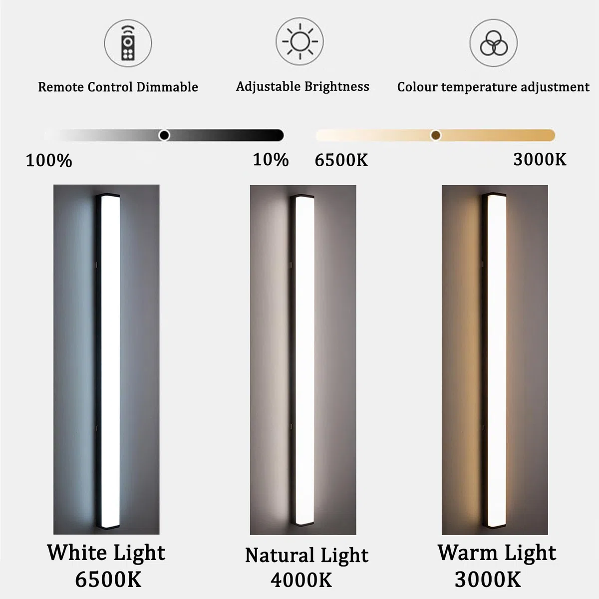 LED Moderne Wandleuchte Aussen IP65 Wasserdicht Dimmbar 3000K-6500K Wandbeleuchtung mit Fernbedienung Lange Außen Wandleuchten für Villa Garten Korridor Terrasse (Schwarz,200cm)