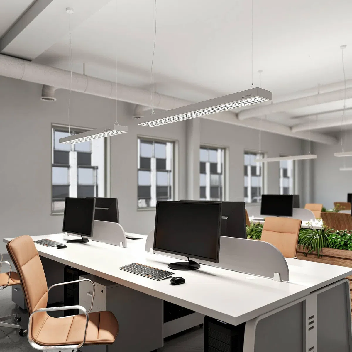 Arcchio LED Büroleuchte Susi (Modern) in Alu aus Aluminium (2 flammig,) - Bürolampe Arbeitsplatzlampe Hängeleuchte Pendelleuchte Deckenleuchte Arbeitszimmerleuchte