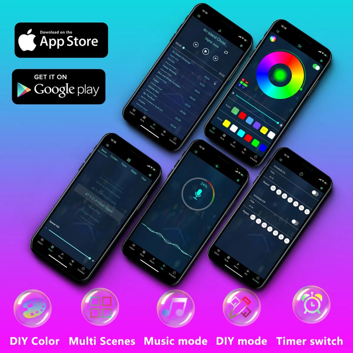 15m RGB+IC LED Streifen,Außenbereich IP68 Wasserdicht,Steuerung mit App/Fernbedienung,Bluetooth Musik Sync Seillicht für Balkone,errassen,Dächer,Gärten,Schwimmbäder