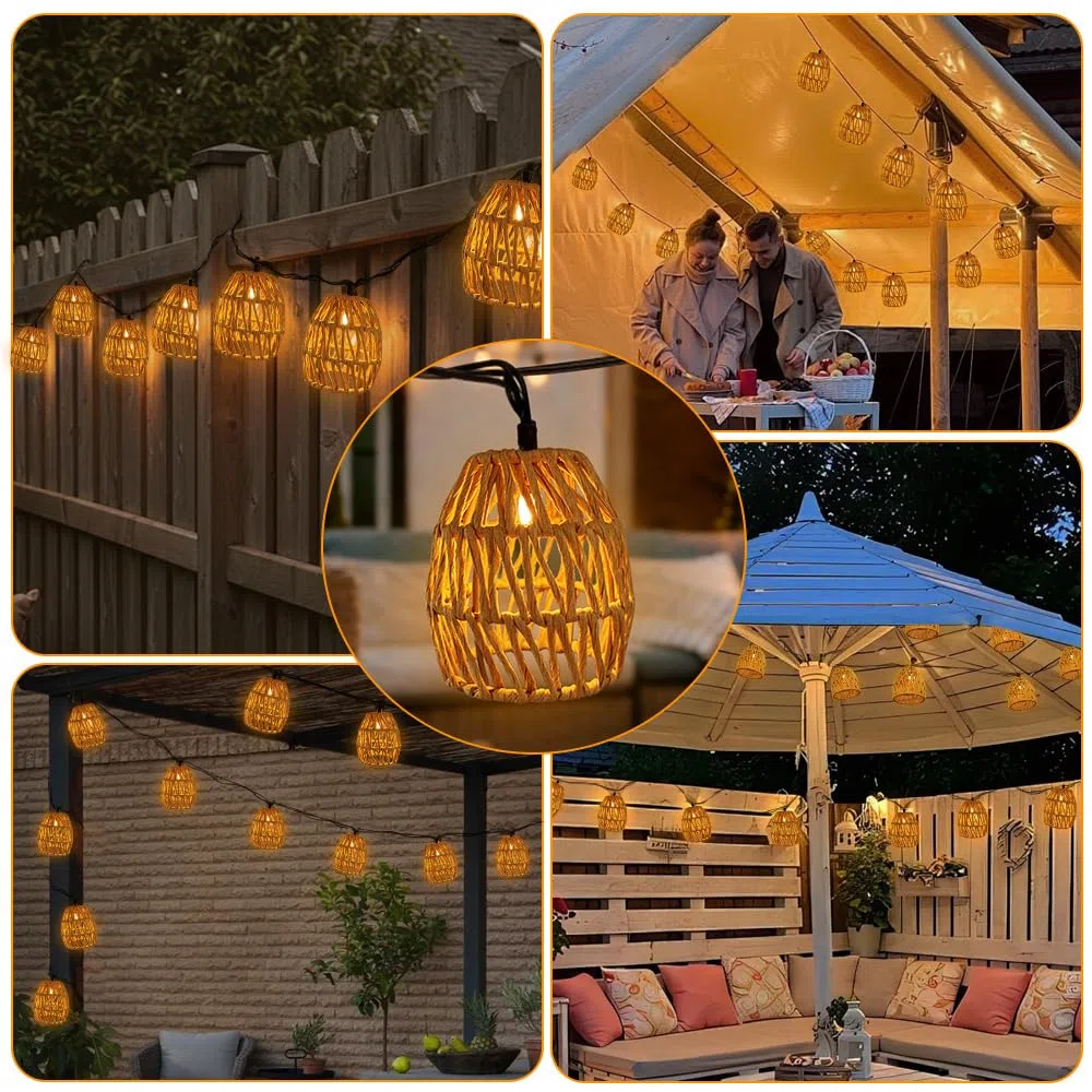 10 Stück LED Solar Lichterkette Outdoor 3.6m, Lichterkette Außen Solar Wetterfest IP65, Papierseil Solarlichterkette, Solar Lichterkette Aussen, Solar Lampions Außen Wetterfest Für Garten Balkon (A)