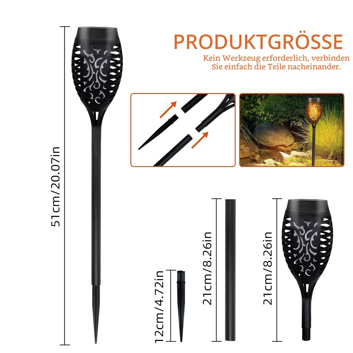 CNMTCCO Solarlampen für Außen Garten 6 Stück Gartenleuchten Solar mit realistischem Flammeneffekt, IP65 Wasserdichte Gartenfackel Solar Weg für Outdoor, Garten, Hinterhof, Rasenbeleuchtung