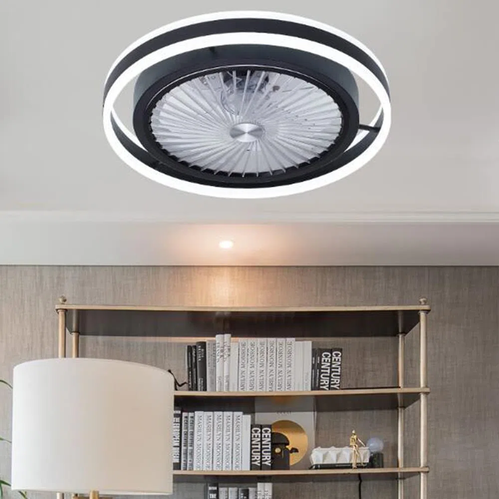 Deckenventilator Mit Beleuchtung LED Fan Deckenleuchte Dimmbare Deckenlampe Mit Fernbedienung Moderne Ultra Leises Lüfterlicht Für Wohnzimmer Schlafzimmer Kinderzimmer Esszimmer Pendelleuchte,Schwarz