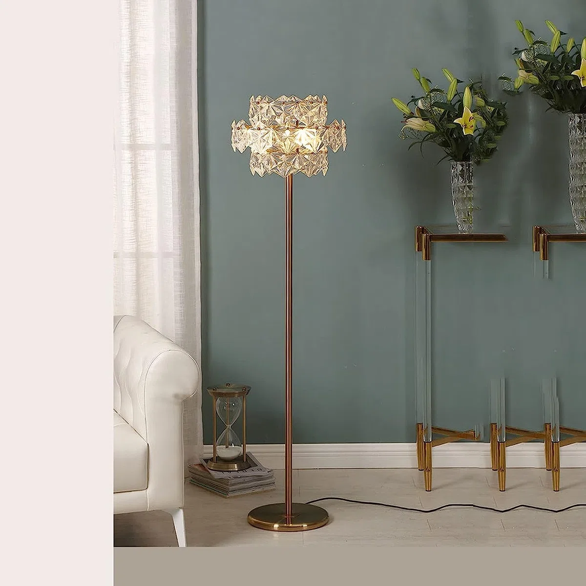 Dimmbare Stehlampe Moderne hohe Stehlampe aus Metall Stehlampe für Wohnzimmer und Schlafzimmer Lampenschirm aus Glas Hohe Stangenlampe Stehlampe