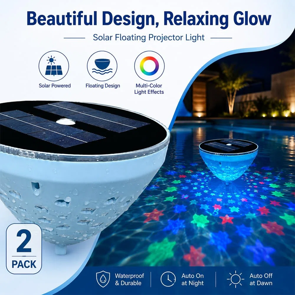 Solar Poolbeleuchtung Unterwasser, 2 Stück Schwimmende Poolbeleuchtung mit Fischmuster-Projektion, 5 Farbmodi, Wasserdichte Teichbeleuchtung Solar Pool Licht für Teich Pool Garten Party