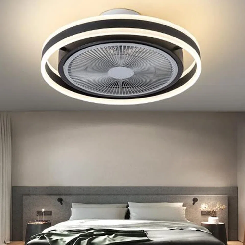Deckenventilator Mit Beleuchtung LED Fan Deckenleuchte Dimmbare Deckenlampe Mit Fernbedienung Moderne Ultra Leises Lüfterlicht Für Wohnzimmer Schlafzimmer Kinderzimmer Esszimmer Pendelleuchte,Schwarz