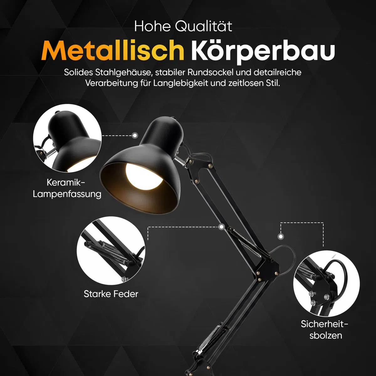 GOODS+GADGETS Retro Arbeitsplatzlampe Leselampe Schreibtischlampe Tischlampe Arbeitsplatz-leuchte Schreibtisch-Leuchte Nachttischleuchte mit Gelenk-Arm aus Metall inkl. LED Glühbirne