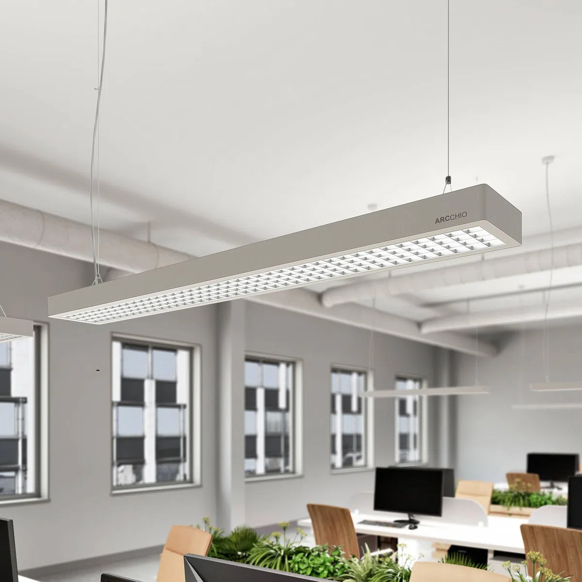 Arcchio LED Büroleuchte Susi (Modern) in Alu aus Aluminium (2 flammig,) - Bürolampe Arbeitsplatzlampe Hängeleuchte Pendelleuchte Deckenleuchte Arbeitszimmerleuchte